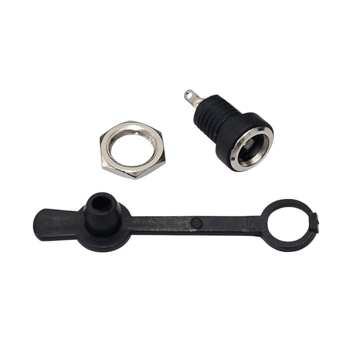 Kit com 50x Conector Jack DC Fêmea 5.5x2.1mm DC-022 com Tampa e Porca