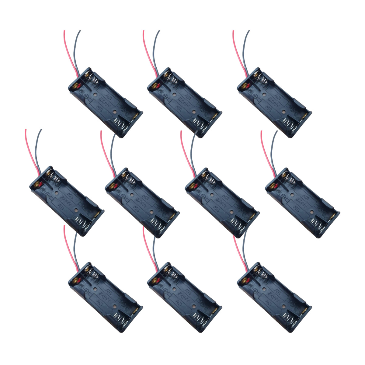 10x Suporte P/ 2 Pilhas Palito Aaa Tipo Canoa Preto - Imagem 4