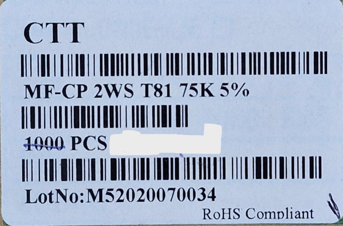 Kit com 100x Resistor PR02 75K 2W - Imagem 2