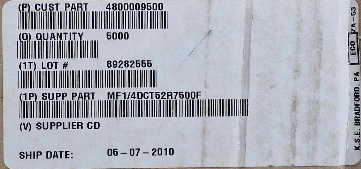 (Embalagem Fechada) Resistor Axial Metal Film MR25 750R 1% 1/4W MF1/4DCT52R7500F - Imagem 3