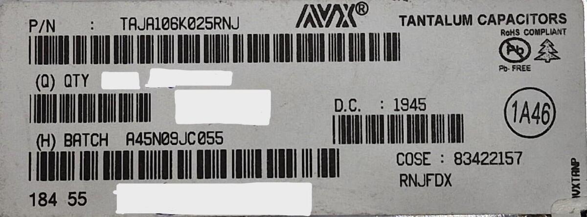 Kit com 50x Capacitor Tantalo Smd 10uF 25V 10% TAJA106K025RNJ - Imagem 3