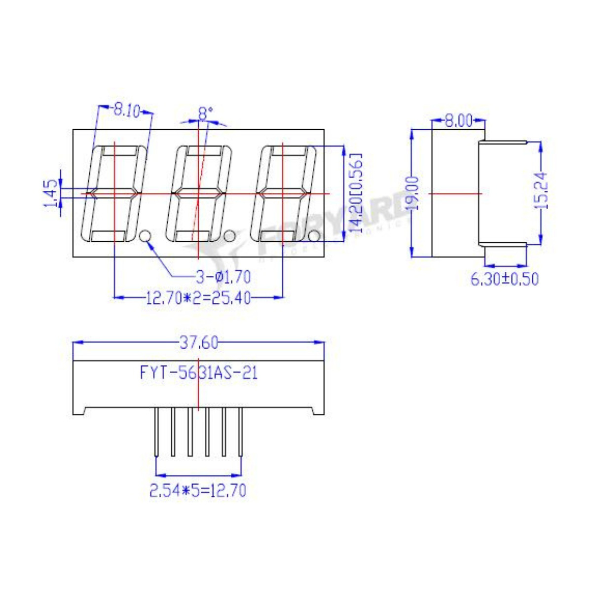 Kit com 20x Display Led 3 Digitos 0,56'' Catodo Vermelho FYT-5631AS-21 - Imagem 4