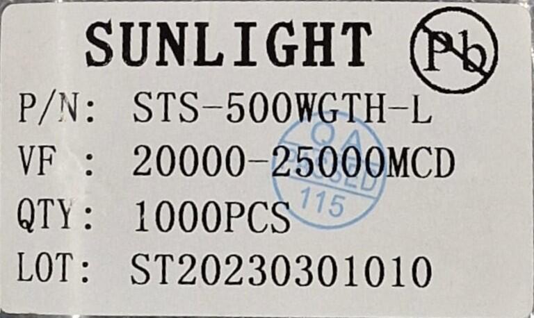 Kit com 1000x LED 5mm Verde Ultra Bright 25000mcd STS-500WGTH-L Alto Brilho DIP - Imagem 2