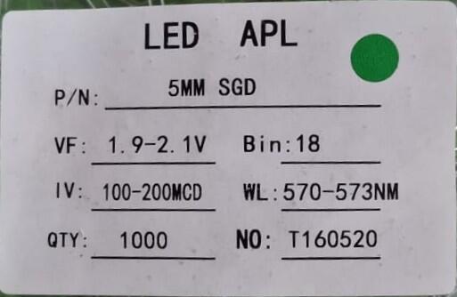 Kit com 1000x Led 5mm Verde Difuso 100-200mcd 20mA - Imagem 2