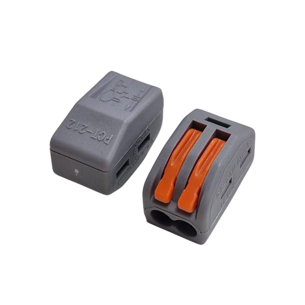 Kit com 50x Conector Emenda Rápida Alavanca 2 Fios Tipo Wago Cinza E Laranja