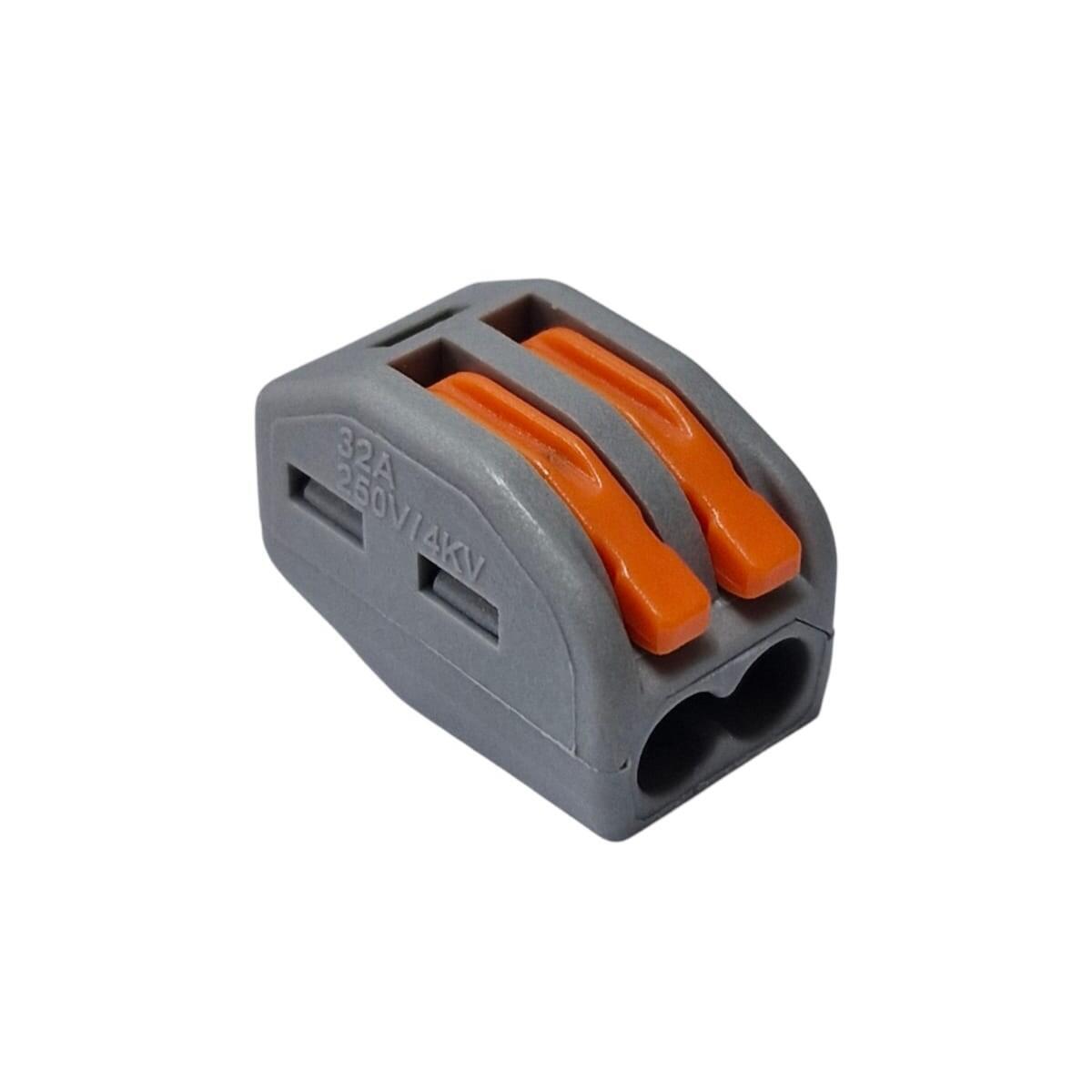 Kit com 50x Conector Emenda Rápida Alavanca 2 Fios Tipo Wago Cinza E Laranja - Imagem 2
