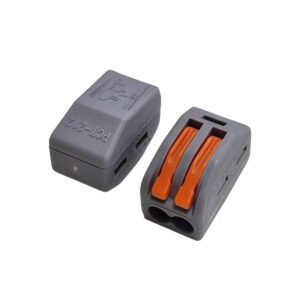 Kit com 50x Conector Emenda Rápida Alavanca 2 Fios Tipo Wago Cinza E Laranja