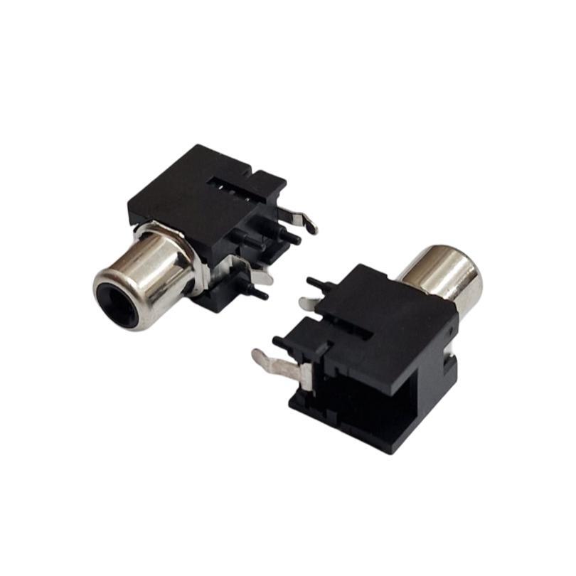 Kit com 200x Conector Jack RCA Fêmea AV-8,4-9B Preto para Placa PCB 90
