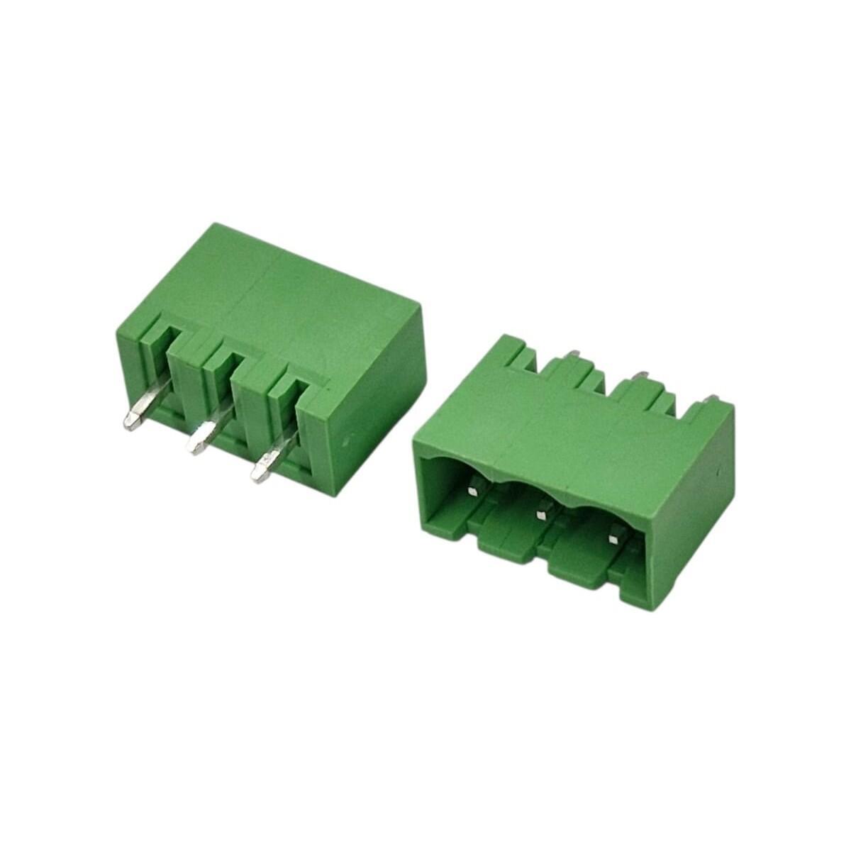 Kit com 200x Conector Borne 3 Vias Macho 180G 2EDGVC-5.08-03P-14-00 Verde