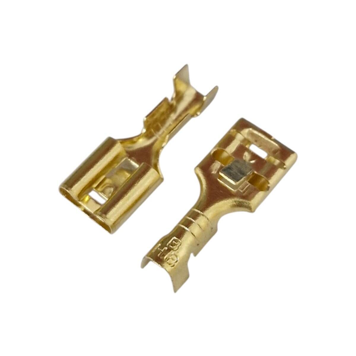 Kit com 100x Terminal Faston Femea 6,3mm C/ Trava Latao S/ Isolacao Dourado