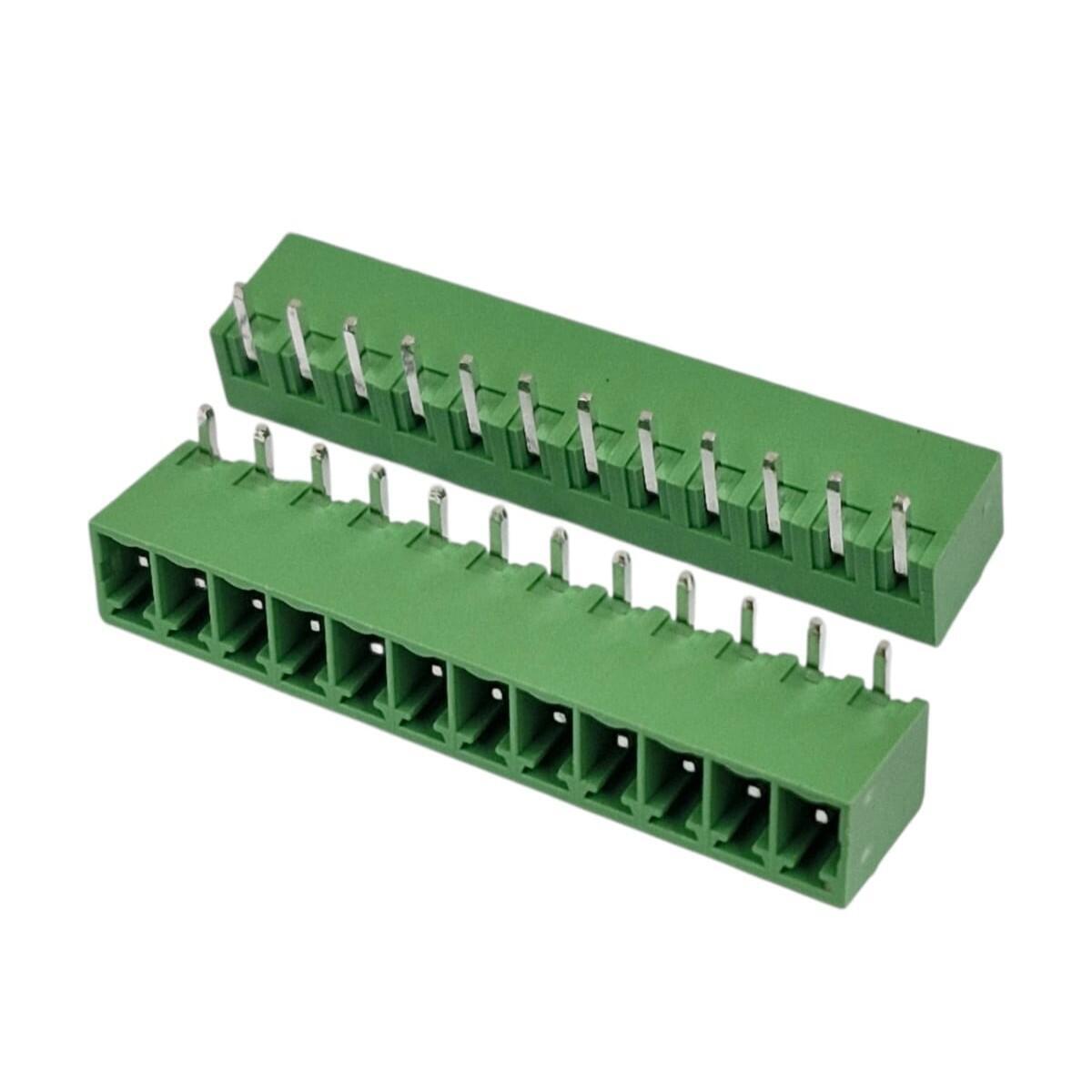 Kit com 100x Conector Borne 12 Vias Macho 90G GSP002RC-3.81-12P-4A Verde