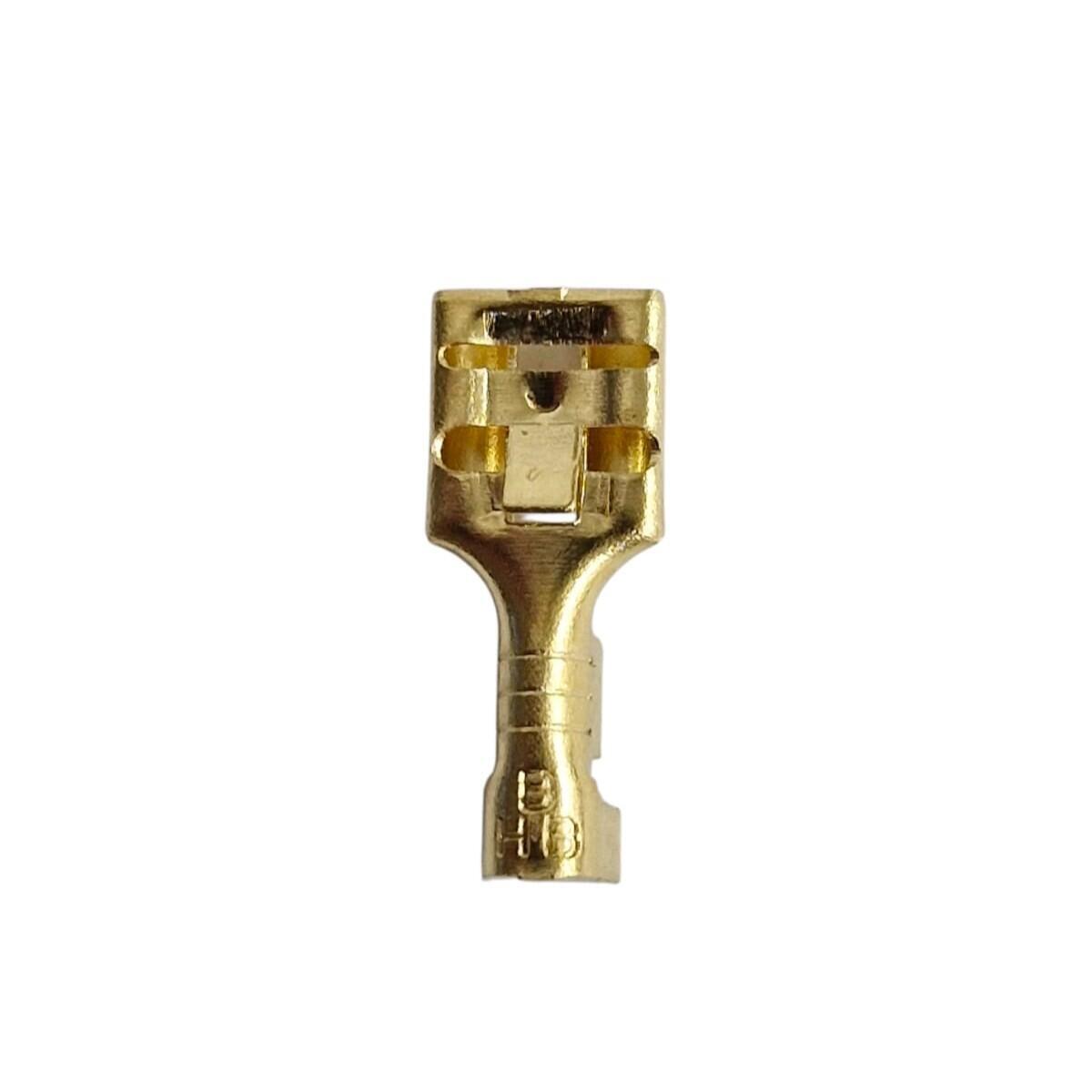 Kit com 100x Terminal Faston Femea 6,3mm C/ Trava Latao S/ Isolacao Dourado - Imagem 2