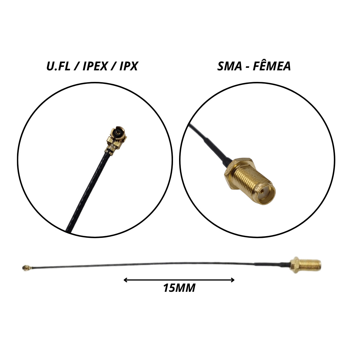 Kit com 10x Cabo Pigtail RP-SMA Fêmea / U.FL 15cm para Antena WiFi RF - Imagem 2
