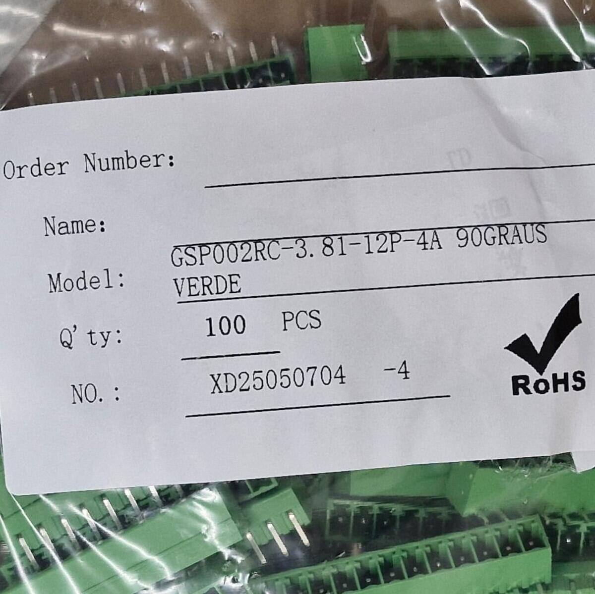 Kit com 100x Conector Borne 12 Vias Macho 90G GSP002RC-3.81-12P-4A Verde - Imagem 4