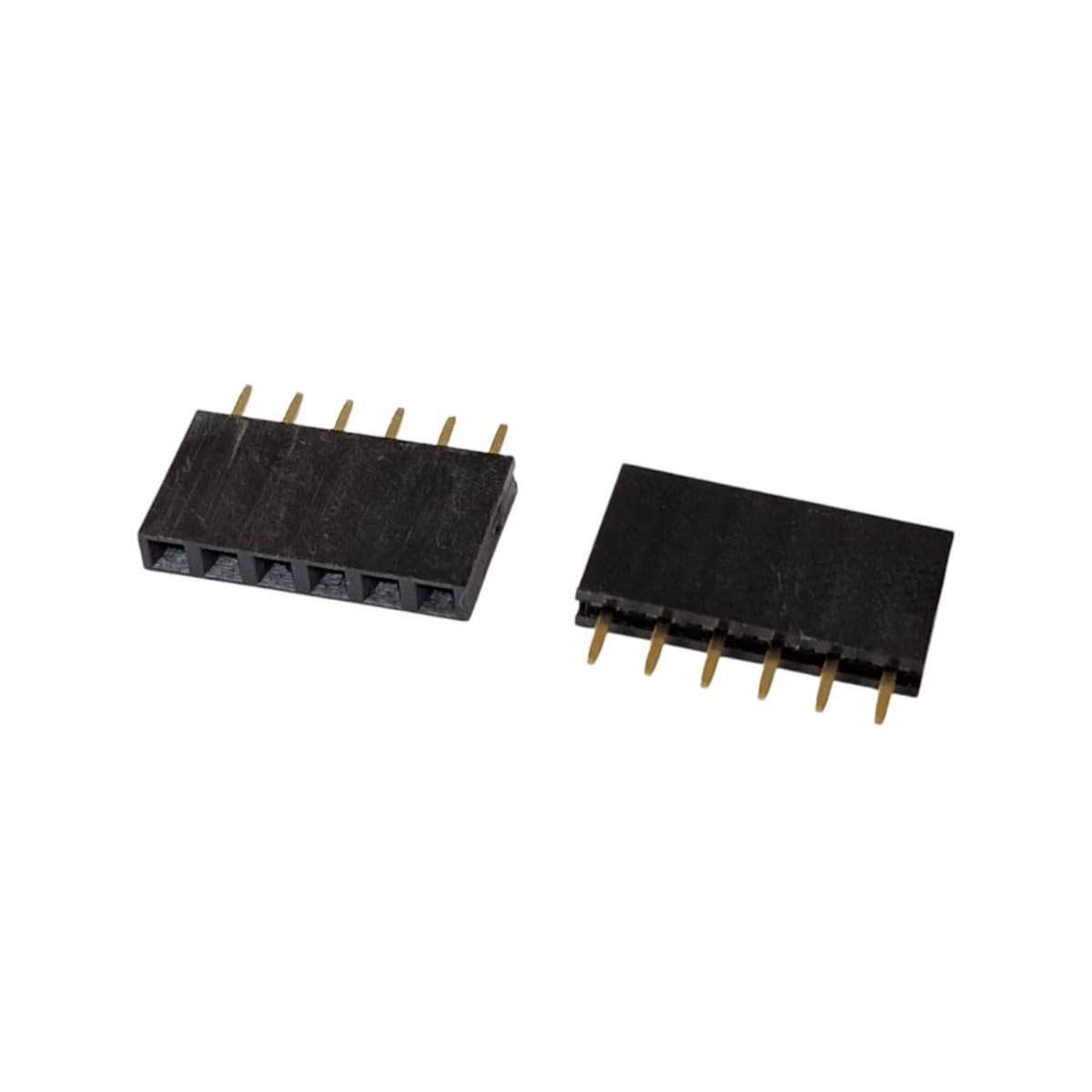Kit com 50x Conector Barra De Pinos Macho 1x6 Vias 2,54mm 180 Graus