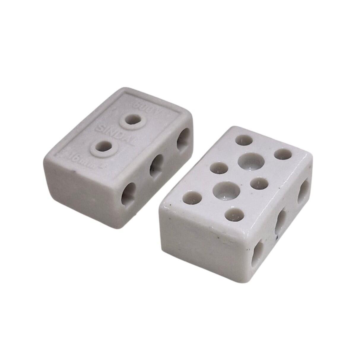 Kit com 5x Conector Porcelana P/ Fios 6mm2 600v 50a Branco