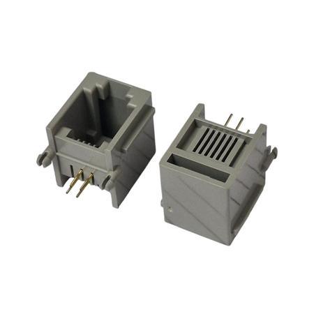 Kit com 100x Conector Jack Modular RJ11 6P4C 90 Graus Cinza