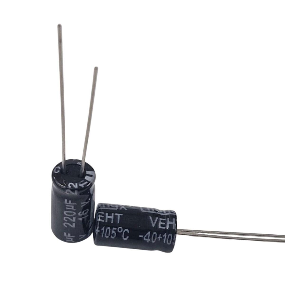 Kit com 1.000x Capacitor Eletrolítico 220uF 16V 105C 6x11mm Terminal Reto Granel