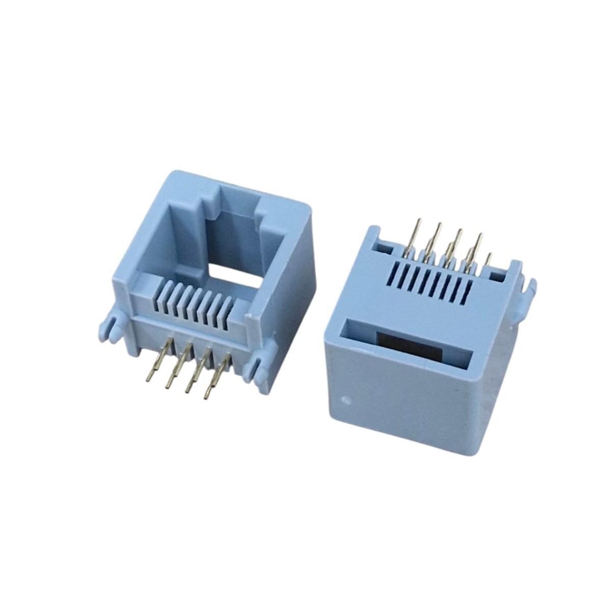 Kit com 10x Conector RJ45 Fêmea 8P8C 90 Graus para Placa PCB - Cinza