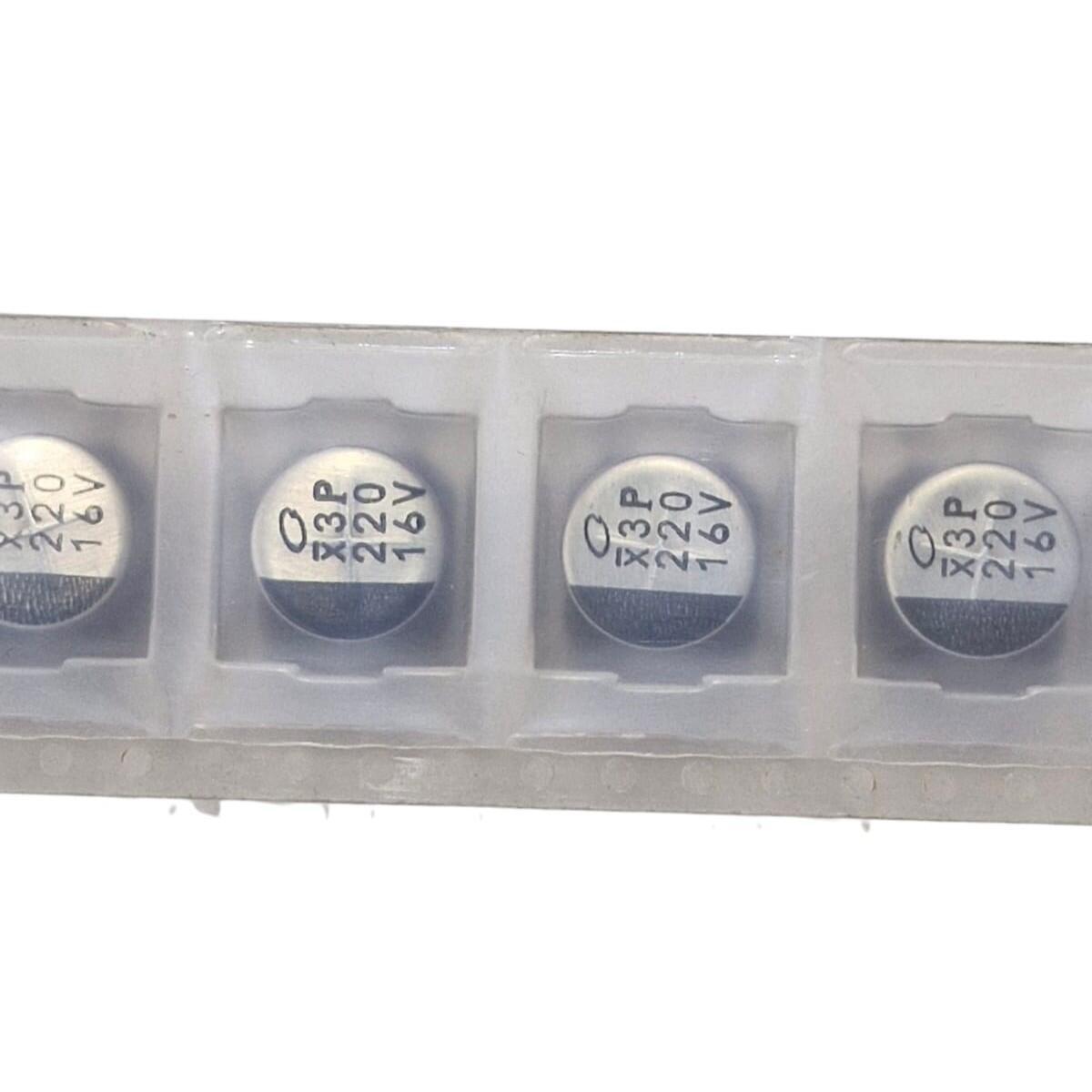 Kit com 100x Capacitor Eletrolítico SMD 220uF 16V 10x10