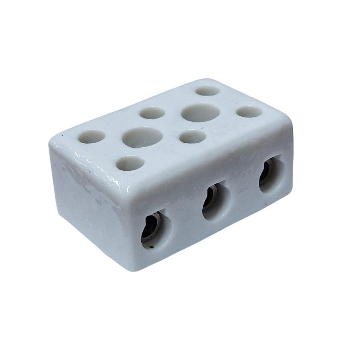 Kit com 5x Conector Porcelana P/ Fios 6mm2 600v 50a Branco - Imagem 3