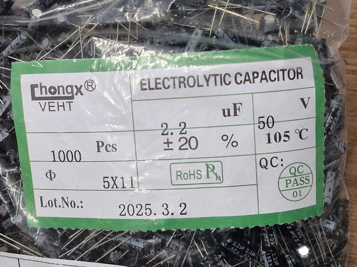 Kit com 1000x Capacitor Eletrolitico Rd 2,2uf 50v 20% 105c 5x11mm - Imagem 2
