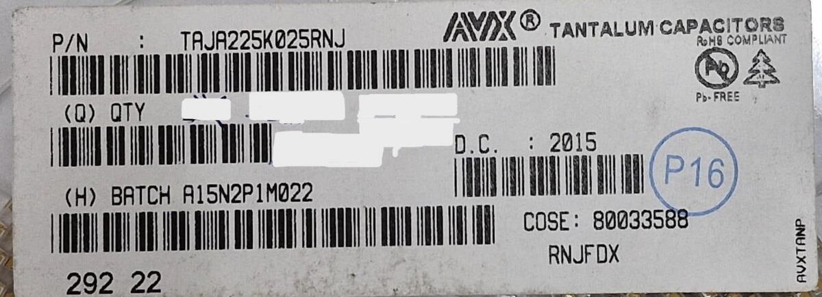 Kit com 50x Capacitor Tantalo Smd 2,2UF 25V CASE A 10% TAJA225K025RNJ - Imagem 3