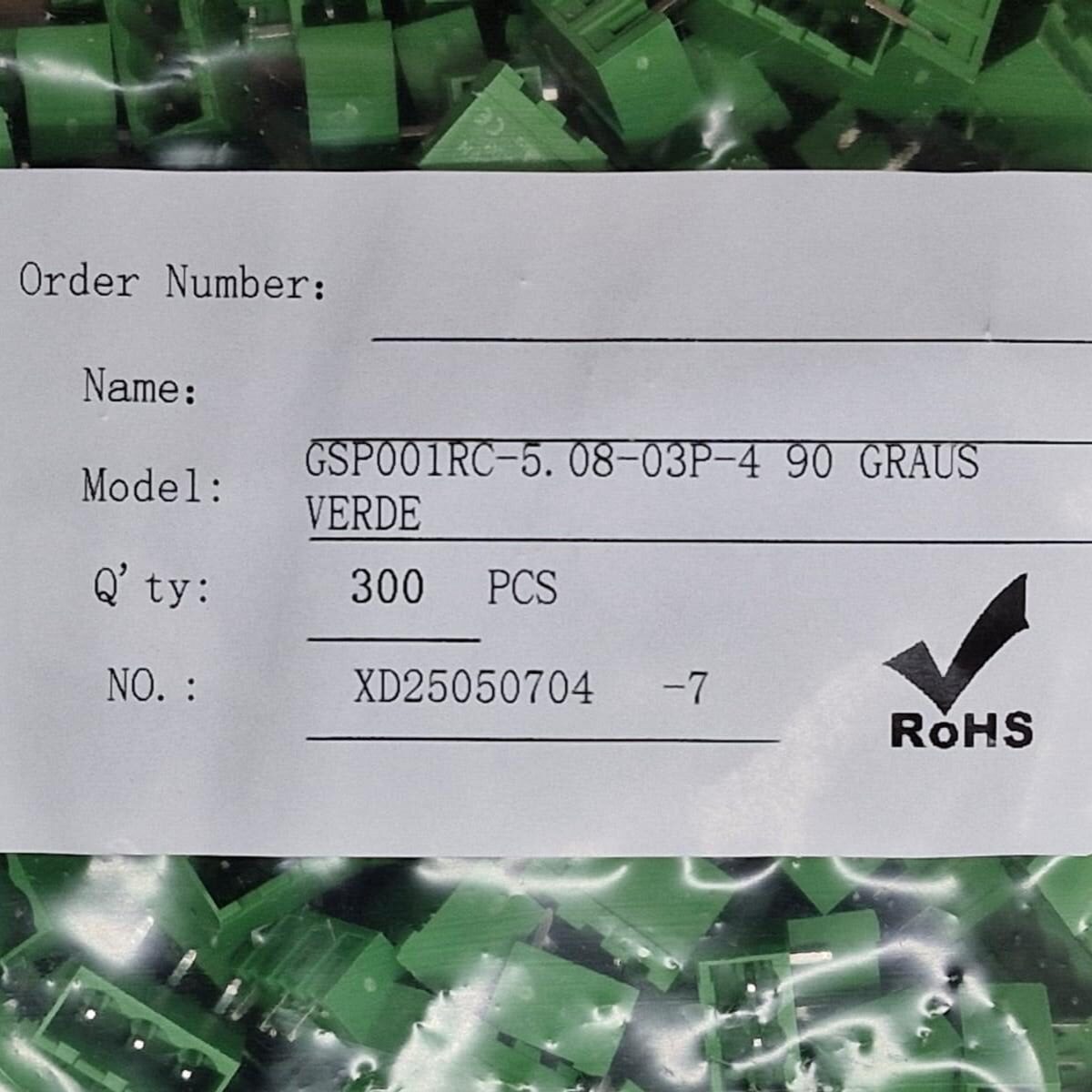 Kit com 300x Conector Borne 3 Vias Macho 90G GSP001RC-5.08-03P-4 Verde - Imagem 4