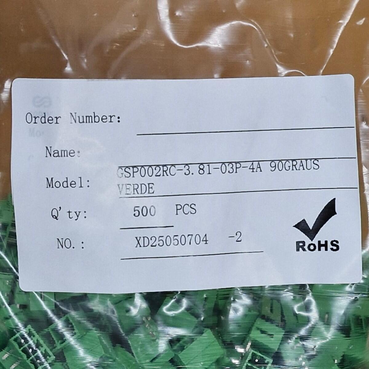 Kit com 500x Conector Borne 3 Vias Macho 90G GSP002RC-3.81-03P-4A Verde - Imagem 4