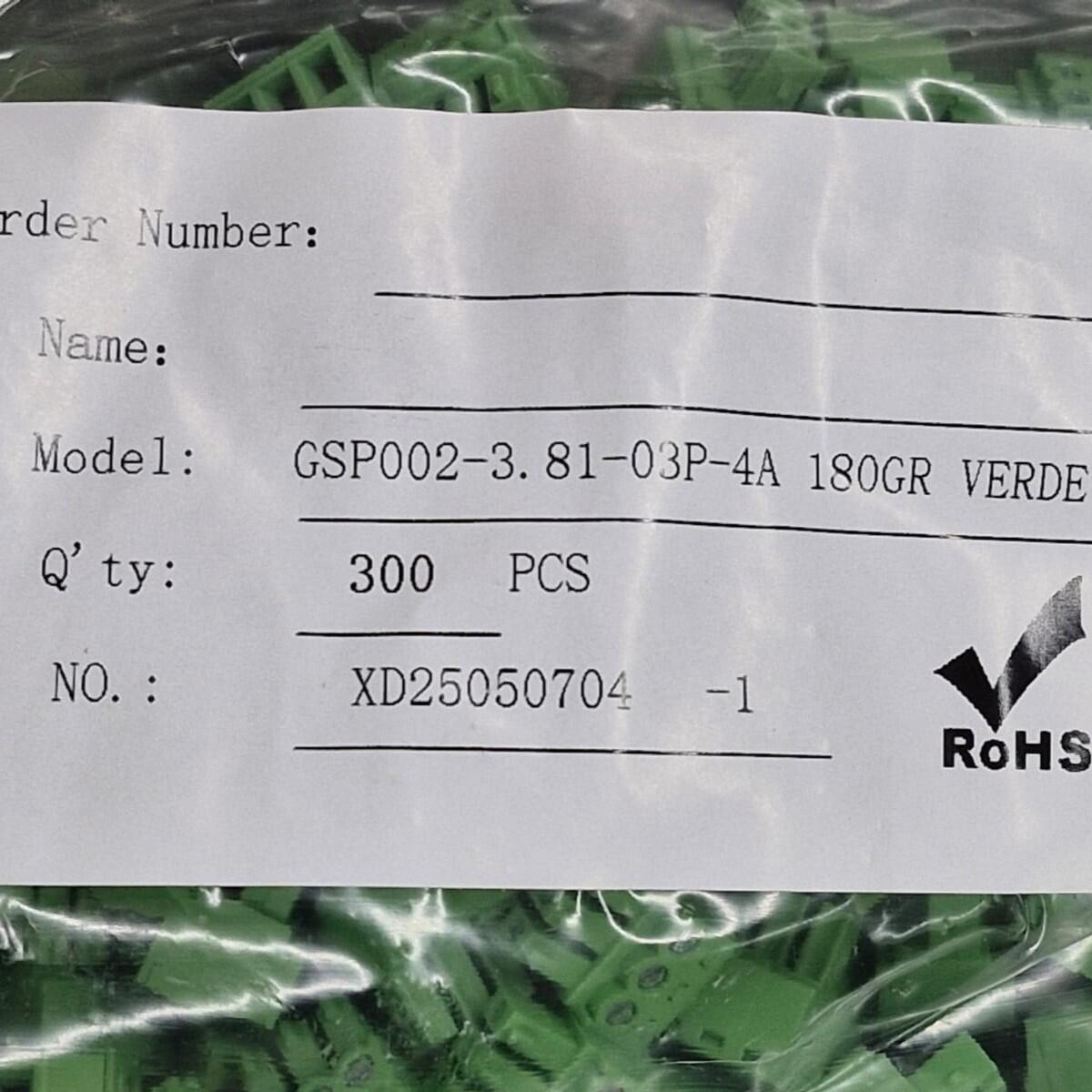Kit com 300x Conector Borne 3 Vias Femea 180G GSP002-3.81-03P-4A Verde - Imagem 4