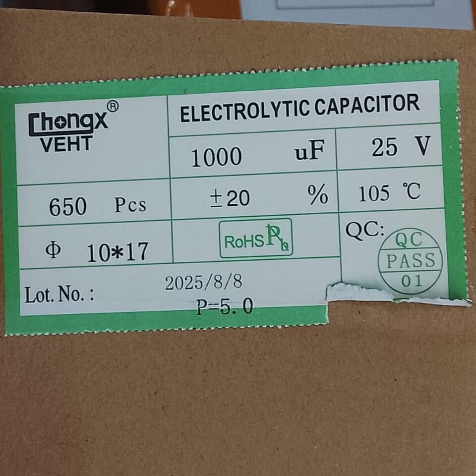 Kit com 650x Capacitor Eletrolítico 1000uF 25V 105C 10x17mm Fitado - Imagem 2