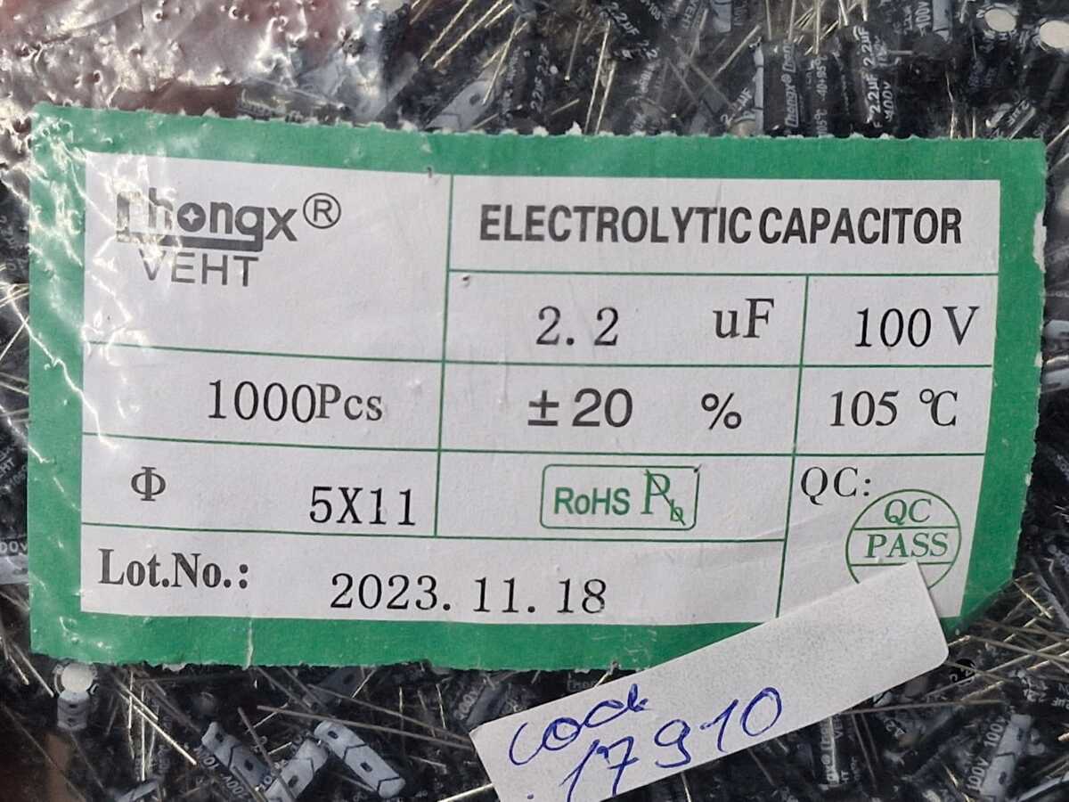 Kit com 1.000x Capacitor Eletrolítico 2.2uF 100V 105C 5x11mm - Imagem 2