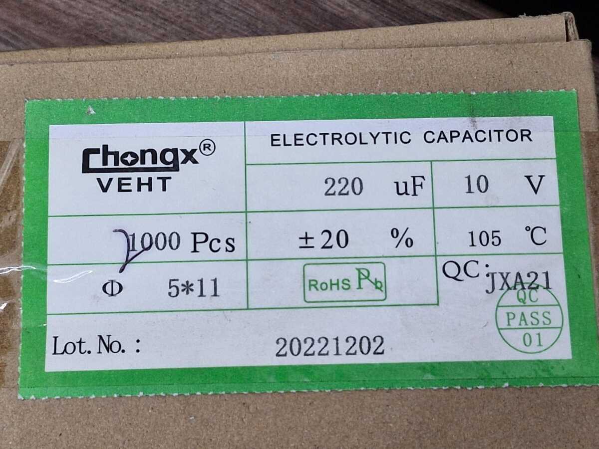 Kit com 2.000x Capacitor Eletrolítico 220uF 10V 105C 5x11 Fitado - Imagem 2