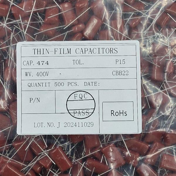 Kit com 200x Capacitor Polipropileno CBB22 5% 470NF/400V 400V474J 15mm - Imagem 2