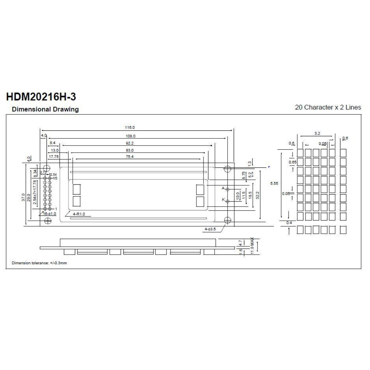 Display Lcd Verde 20x2 S/ Backlight Hdm20216h-3-s00f - Imagem 4