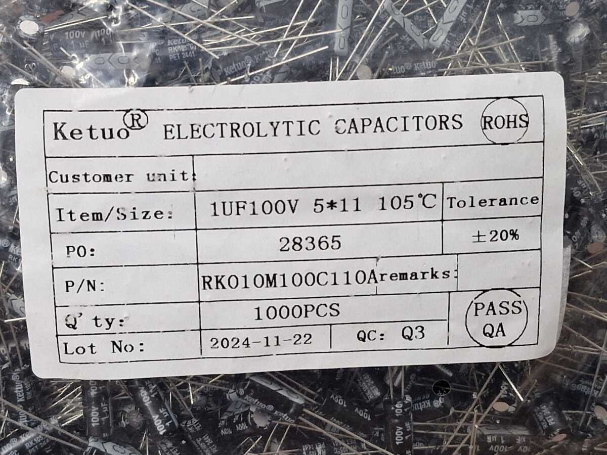 Kit com 10x Capacitor Eletrolítico 1uF 100V 105C 5x11mm Agranel - Imagem 2